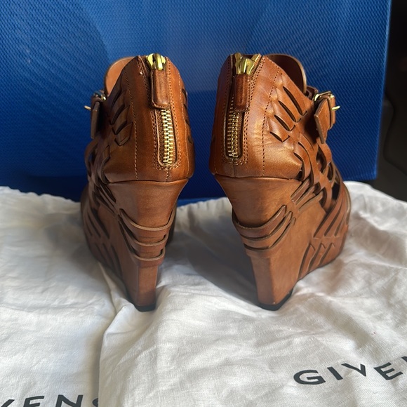 Givenchy Brown Corinne Woven Leather Wedge Heels - Picture 3 of 6
